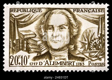Französische Briefmarke (1959) : Jean-Baptiste le Rond d'Alembert (1717 – 1783) Französischer Mathematiker, Mechaniker, Physiker, Philosoph und Musik theo Stockfoto