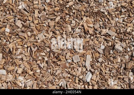 Nahaufnahme des Holzspäne-Stapels. Stockfoto