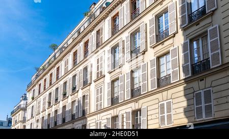 Paris, wunderschöne Gebäude, Boulevard Beaumarchais, im 11e-Viertel Stockfoto