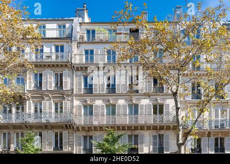 Paris, wunderschöne Gebäude, Boulevard Beaumarchais, im 11e-Viertel Stockfoto