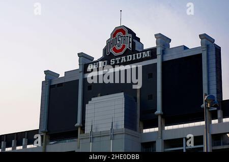 Schild der Ohio State University am Ohio Stadium. Stockfoto