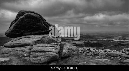 Beeindruckende Dartmoor-Landschaft am Belstone Common, nicht weit vom Dorf Belstone entfernt Stockfoto