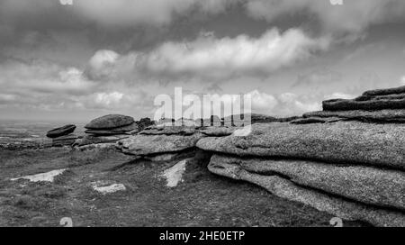 Beeindruckende Dartmoor-Landschaft am Belstone Common, nicht weit vom Dorf Belstone entfernt Stockfoto