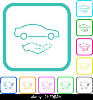 Autodienste umreißen flache Symbole in lebendigen Farben in geschwungenen Rändern auf weißem Hintergrund Stock Vektor