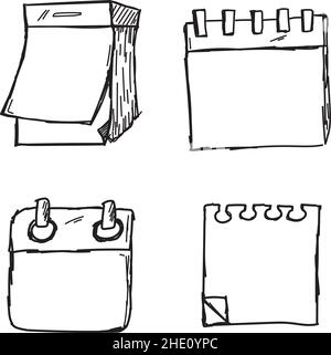 Handgezeichnete verschiedene Arten von Abreißkalendern im Doodle-Stil isoliert. Stock Vektor