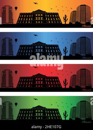 Phoenix City in vier verschiedenen Farben - Illustration, Vector City Skyline Silhouette, Phoenix Arizona Stock Vektor