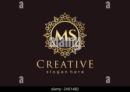 MS Initial Letter Luxus kalligraphisch feminin floral handgezeichnet heraldischen Monogramm antiken Vintage-Stil Luxus-Logo-Design Premium Stock Vektor