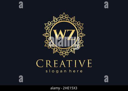 WZ Initial Letter Luxus kalligraphisch feminin floral handgezeichnet heraldischen Monogramm antiken Vintage-Stil Luxus-Logo-Design Premium Stock Vektor