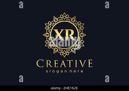 XR Initial Letter Luxus kalligraphisch feminin floral handgezeichnet heraldisch Monogramm antiker Vintage-Stil Luxus-Logo-Design Premium Stock Vektor
