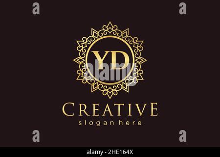 YD Initial Letter Luxus kalligraphisch feminin floral handgezeichnet heraldischen Monogramm antiken Vintage-Stil Luxus-Logo-Design Premium Stock Vektor