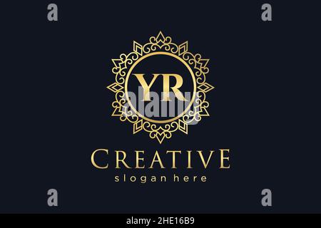 YR Anfangsbuchstabe Luxus kalligraphisch feminin floral handgezeichnet heraldischen Monogramm antiken Vintage-Stil Luxus-Logo-Design Premium Stock Vektor
