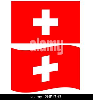 Flagge der Schweiz auf weißem Hintergrund. Nationalflagge der Schweiz. Flacher Stil. Stockfoto