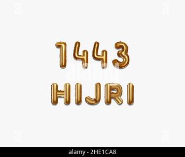 1443 hijri geschrieben mit goldenen Folienballons. 1443 hijri Schriftzug realistische Goldballons. 1443 hijri Typografie. vektor isoliertes Design Stock Vektor