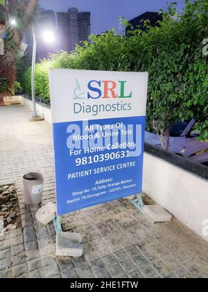 Die SRL-Laborkarte für diagnostische Zentren in gurgaon zeigt die zahlreichen Zentren, die während der omicron-Welle auf Covid 19-Coronavirus getestet haben Stockfoto