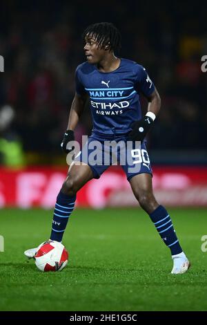 Swindon, England, 7th. Januar 2022. Roméo Lavia aus Manchester City während des Emirates FA Cup-Spiels auf dem County Ground, Swindon. Bildnachweis sollte lauten: Ashley Crowden / Sportimage Kredit: Sportimage/Alamy Live News Stockfoto