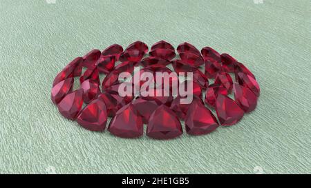 Natürliche Halbtransparent Ovale, Runde, Birne Und Dreieckige Form Facettierte Rote Rubine Edelsteine Auf Seidenstoff Stockfoto