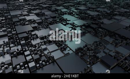Abstrakter Hintergrund von schwarzen und grauen Würfeln, 3D Render Stockfoto