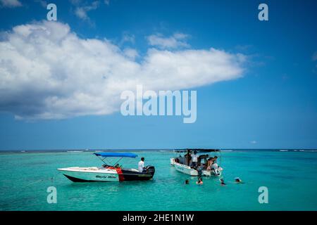 Touristen beobachten Schildkröten in der Lagune um Mauritius herum Stockfoto