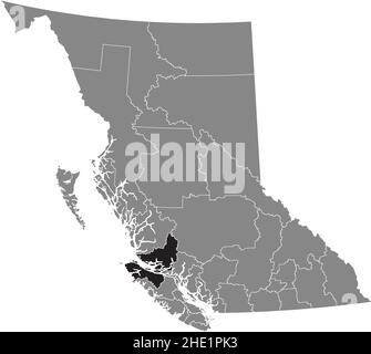 Schwarz flach leer markiert Lageplan des MOUNT WADDINGTON Regionalbezirks in grauer Verwaltungskarte der kanadischen Provinz British Stock Vektor