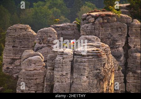 Hruboskalske skalni mesto Felspanorama. Sandsteinfelsen-Stadt, Cesky raj, böhmisches oder Böhmisches Paradies, Tschechische Republik Stockfoto