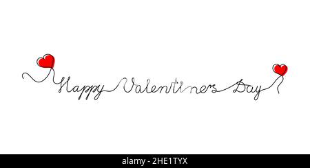 Continuous One Line script Kursivtext Happy Valentine’s Day. Vektor-Illustration für Poster, Karte, Banner valentinstag, Hochzeit, Druck auf Hemd. Stock Vektor