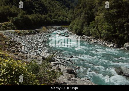 Haast River an der Westküste auf der Südinsel Neuseelands Stockfoto