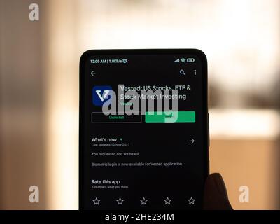 West Bangal, Indien - 15. Dezember 2021 : Freizügigkeitslogo auf Telefonbildschirm Stock image. Stockfoto