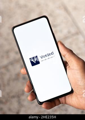West Bangal, Indien - 15. Dezember 2021 : Freizügigkeitslogo auf Telefonbildschirm Stock image. Stockfoto