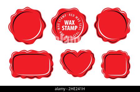 Satz von vektorisoliertem rotem Wachsstempel. Alte Abbildung der Wachssiegel Stock Vektor