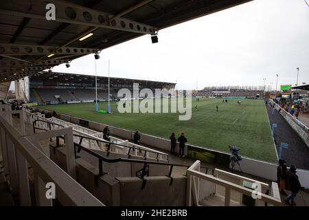 Newcastle, Großbritannien. 08th Januar 2022. NEWCASTLE UPON TYNE, GROSSBRITANNIEN. JAN 8th Eine allgemeine Aufnahme des Kingston Park Pitches vor dem Spiel der Gallagher Premiership zwischen Newcastle Falcons und Northampton Saints im Kingston Park, Newcastle am Samstag, 8th. Januar 2022. (Kredit: Chris Lishman | MI News) Kredit: MI Nachrichten & Sport /Alamy Live News Stockfoto