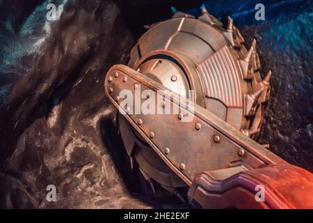 Kohlebergwerk. Kohlebergbau in der Mine. oal-Exploration und -Maschine Stockfoto