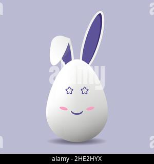 Osterkarte. Lustiges Kawaii-Ei mit Hasenohren. Frohe Ostern. Vektorgrafik. Stock Vektor