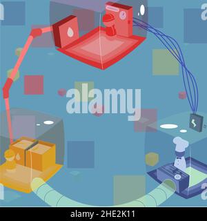 Verbundene Stände, Die Die Erforderlichen Ressourcen Am Arbeitsplatz Bereitstellen. Connected Cubes, In Denen Menschen Vertreten Sind, Die Die Gegenseitige Vereinigung Vertreten. Organisation, Die Demonstriert Stock Vektor