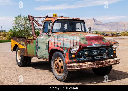 Verrostete antike Chevrolet-Abschleppwagen; Green River; Utah; USA Stockfoto