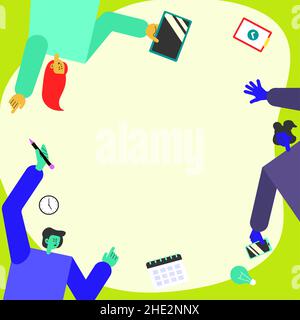 Drei Kollegen mit S Decorating Mobile Application Defining Teamwork. Partner Mit Symbolen Aufbau Von Telefonfunktionen Präsentation Kombiniert Stock Vektor