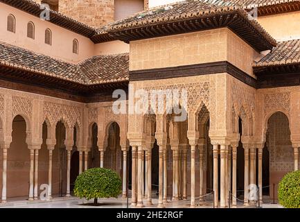 GRANADA ANDALUCIA SPANIEN ALHAMBRA MAURISCHE ARCHITEKTUR IM HOF DER LÖWEN Stockfoto
