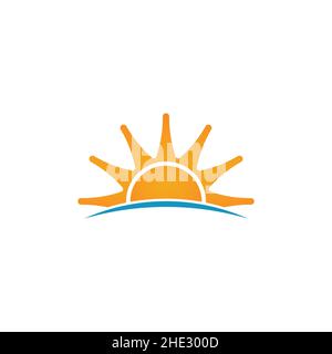 Sonnenaufgang am Horizont mit kurvigen Strahlen .Sunset Logo Stock Vektor