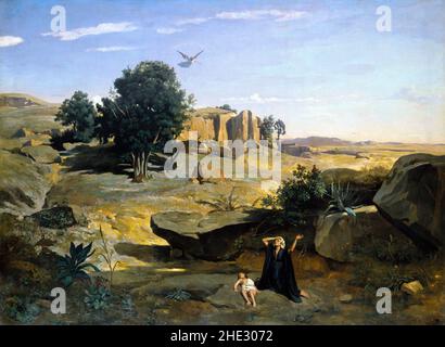 Hagar in the Wilderness von Jean-Baptiste-Camille Corot (1796-1875), Öl auf Leinwand, 1835 Stockfoto