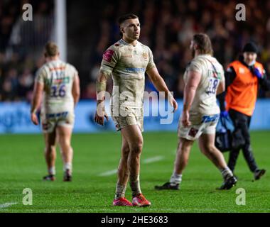 LONDON, GROSSBRITANNIEN. 08th, Januar 2022. Henry Slade Exeter Chiefs während der Gallagher Premiership Rugby-Runde 13 Spiel zwischen Harlequins und Exeter Chefs am Samstag, den 08. Januar 2022 im Stoop Stadium. LONDON, ENGLAND. Kredit: Takaimages/Alamy Live Nachrichten Stockfoto