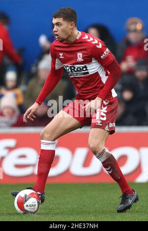 Mansfield, Großbritannien. 8th Januar 2022. Nathan Wood aus Middlesbrough während des Emirates FA Cup-Spiels im One Call Stadium, Mansfield. Bildnachweis sollte lauten: Darren Staples/Sportimage Credit: Sportimage/Alamy Live News Stockfoto