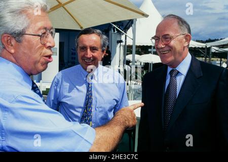 Archiv 90ies: André Soulier, André Moulinierund Hervé de Charette, Vorbereitung der internationalen Konferenz G7, Lyon, Frankreich, 1996 Stockfoto