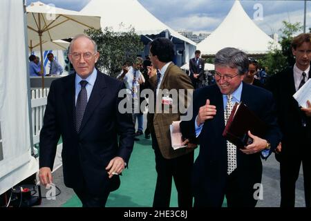 Archiv 90ies: Hervé de Charette, französischer Minister für Auswärtige Angelegenheiten, Vorbereitung der internationalen Konferenz G7, Lyon, Frankreich, 1996 Stockfoto