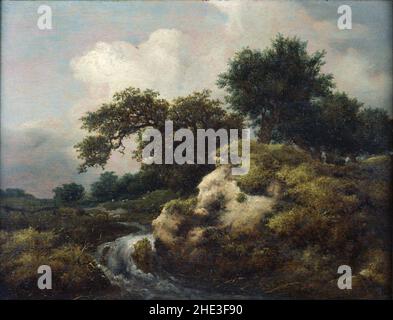 Jacob van Ruysdael - Landschaft mit Düne und kleinem Wasserfall Stockfoto