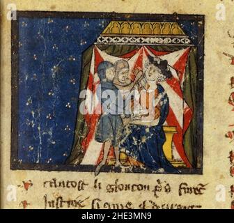 Roman de Renart le contefait-Assassinat de Sigebert Ier. Stockfoto