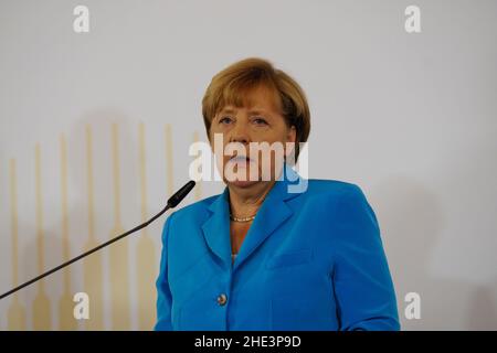 Wien, Österreich. 27. August 2015. Westbalkan-Gipfel Wien mit Bundeskanzlerin Angela Merkel (22. November 2005 bis 8. Dezember 2021) Stockfoto