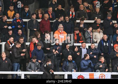 Hartlepool, Großbritannien. 08th Januar 2022. Blackpool Fans während des Spiels in Hartlepool, Großbritannien am 1/8/2022. (Foto von Mark Cosgrove/News Images/Sipa USA) Quelle: SIPA USA/Alamy Live News Stockfoto