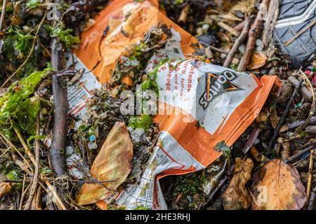 Plastikverschmutzungskrise, Umweltschäden im britischen Naturschutzgebiet Stockfoto