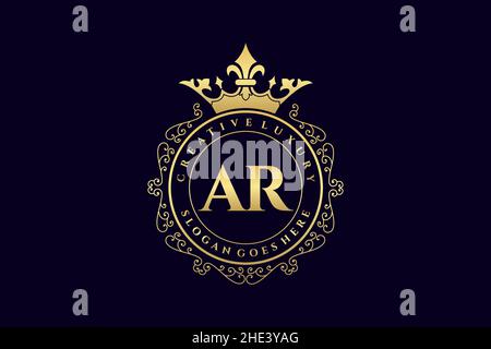 AR Initial Letter Luxus kalligraphisch feminin floral handgezeichnet heraldischen Monogramm antiken Vintage-Stil Luxus-Logo-Design Premium Stock Vektor