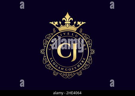 CJ Initial Letter Luxus kalligraphisch feminin floral handgezeichnetes heraldisches Monogramm antiker Vintage-Stil Luxus-Logo-Design Premium Stock Vektor