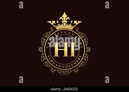 HALLO Initial Letter Luxus kalligraphisch feminin floral handgezeichnete heraldische Monogramm antiken Vintage-Stil Luxus-Logo-Design Premium Stock Vektor